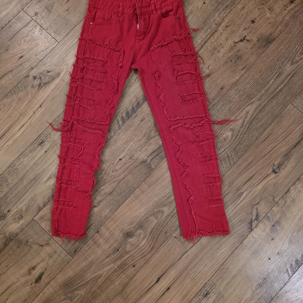 Red Distressed Jeans - Picture 3 of 4